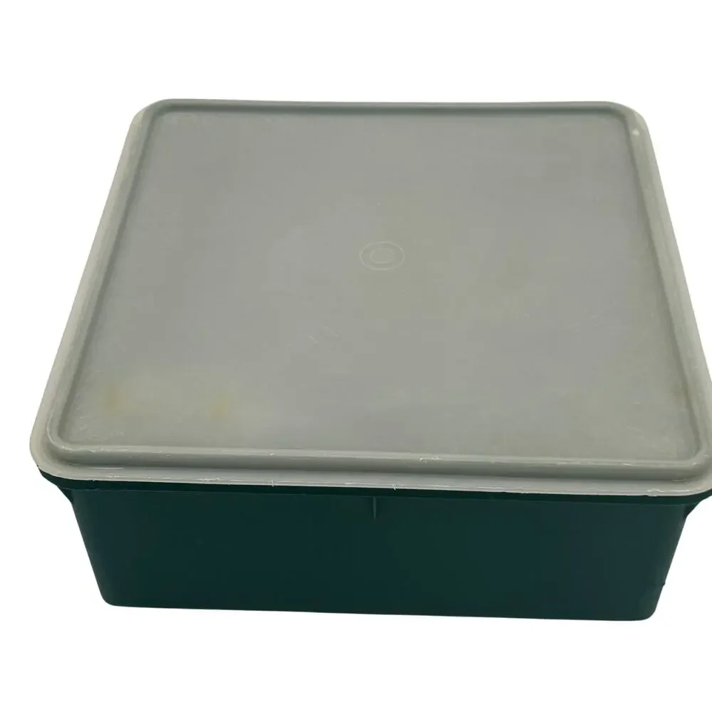 Vintage Tupperware Green Square Storage Keeper 166 Container Clear Lid Retro